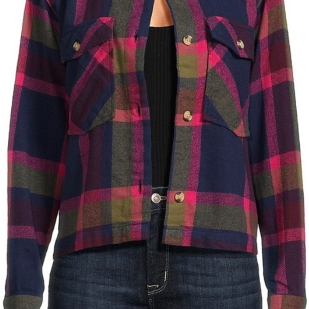 Beach Lunch Lounge Ella Plaid Jacket 100% Cotton  Blue Purple Women’s Size XL